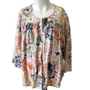 Choices Linen floral art smock style jacket size M